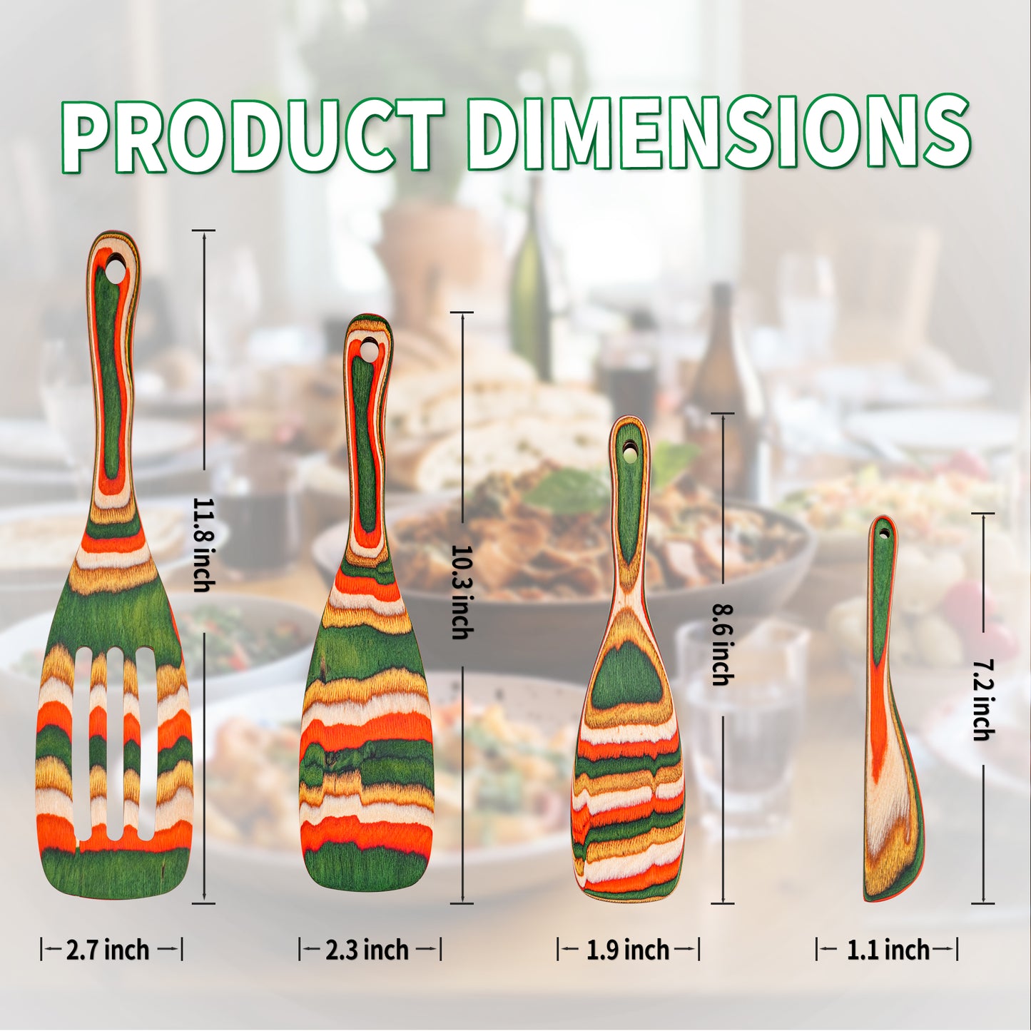 HOWHONG Wooden Spurtle Set 4 Pcs Pakkawood Kitchen Utensils, Wooden Spoons for Cooking, Apartment Essentials Wood Serving Kitchen Tools, Camping Cookware by HOWHONG (Verdant Color)