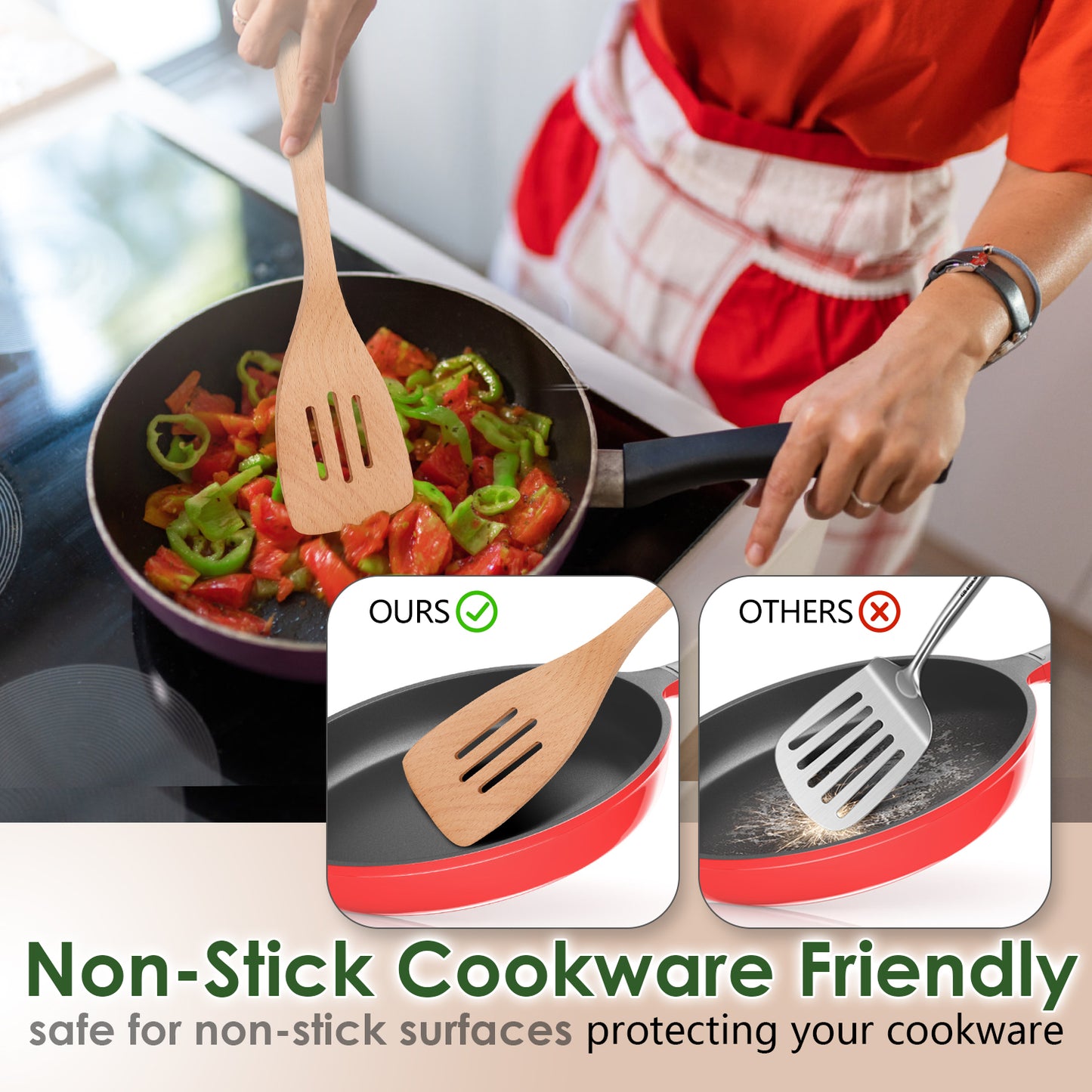 HOWHONG Wooden Spoons for Cooking, 8-Piece Natural Beech Wood Cooking Utensils Set – Wooden Kitchen Utensils Set, Nonstick Safe Non-Toxic Wooden Cooking Tools