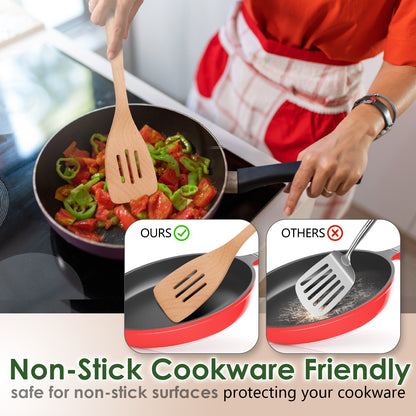 HOWHONG Wooden Spoons for Cooking, 8-Piece Natural Beech Wood Cooking Utensils Set – Wooden Kitchen Utensils Set, Nonstick Safe Non-Toxic Wooden Cooking Tools