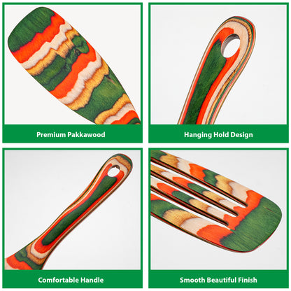 HOWHONG Wooden Spurtle Set 4 Pcs Pakkawood Kitchen Utensils, Wooden Spoons for Cooking, Apartment Essentials Wood Serving Kitchen Tools, Camping Cookware by HOWHONG (Verdant Color)