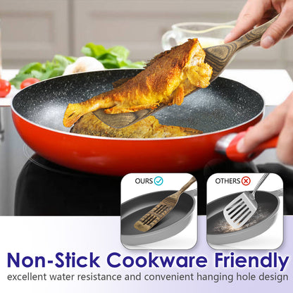 HOWHONG Pakkawood 6-Piece Wooden Cooking Utensil Set - Wood Kitchen Utensil Set, Wooden Spoons for Cooking and Serving, Nonstick Safe Non-Toxic Wooden Cooking Tools Long Handle Design (Granite Color)