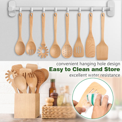 HOWHONG Wooden Spoons for Cooking, 8-Piece Natural Beech Wood Cooking Utensils Set – Wooden Kitchen Utensils Set, Nonstick Safe Non-Toxic Wooden Cooking Tools