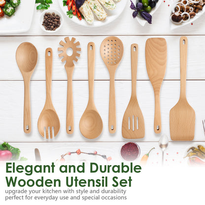 HOWHONG Wooden Spoons for Cooking, 8-Piece Natural Beech Wood Cooking Utensils Set – Wooden Kitchen Utensils Set, Nonstick Safe Non-Toxic Wooden Cooking Tools