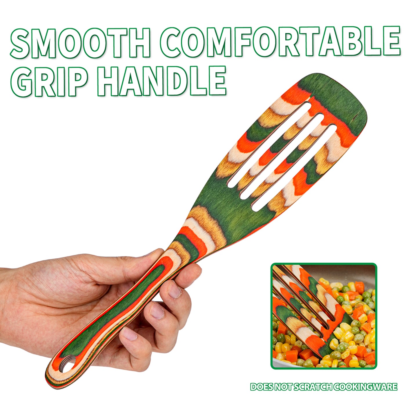 HOWHONG Wooden Spurtle Set 4 Pcs Pakkawood Kitchen Utensils, Wooden Spoons for Cooking, Apartment Essentials Wood Serving Kitchen Tools, Camping Cookware by HOWHONG (Verdant Color)