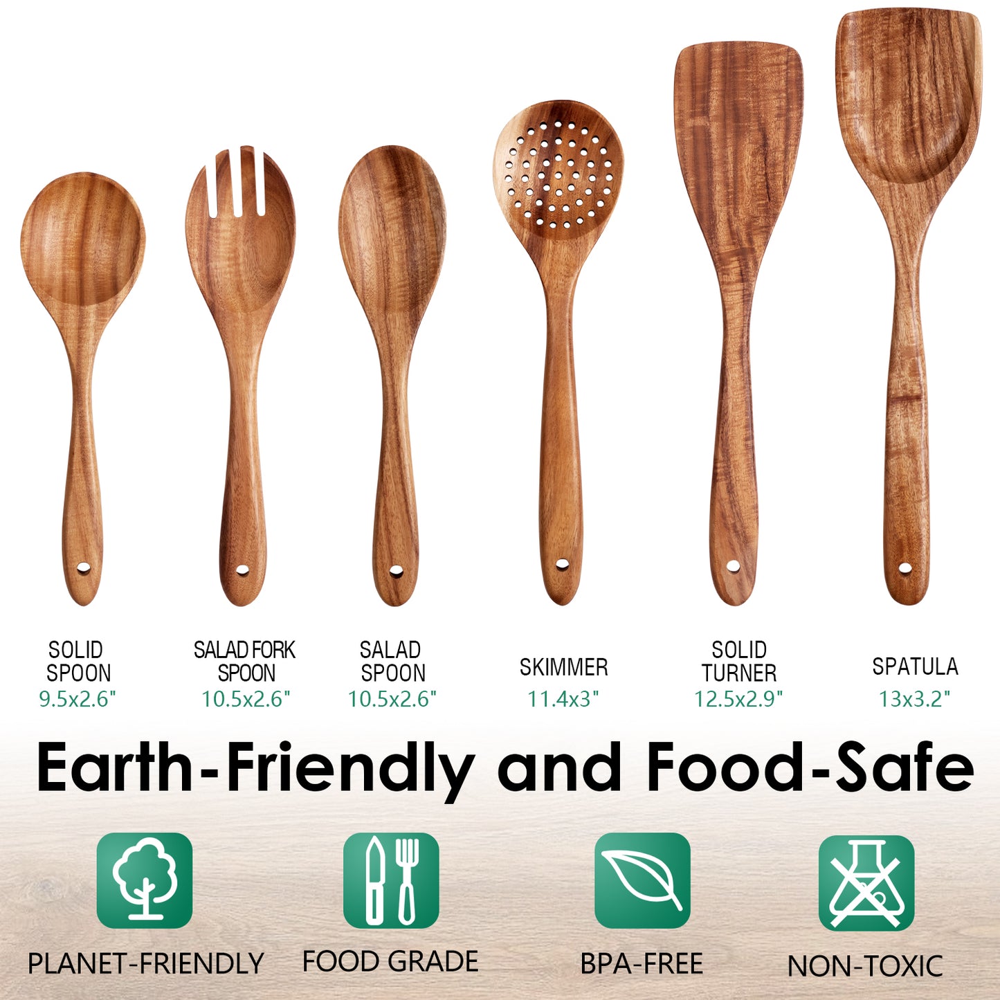 HOWHONG Wooden Spoons for Cooking, 6-Piece Natural Teak Wood Cooking Utensil Set – Wooden Kitchen Utensil Set with Smooth Finish Comfort Grip, Nonstick Safe Non-Toxic Wooden Cooking Tools