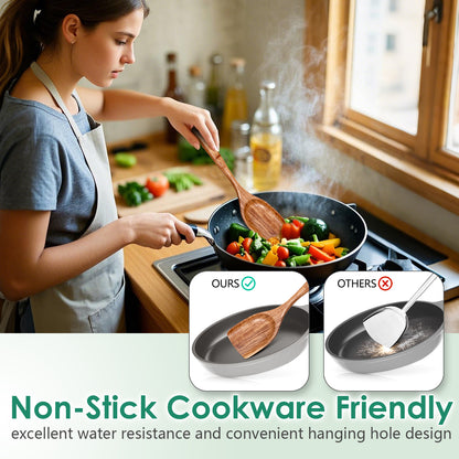 HOWHONG Wooden Spoons for Cooking, 6-Piece Natural Teak Wood Cooking Utensil Set – Wooden Kitchen Utensil Set with Smooth Finish Comfort Grip, Nonstick Safe Non-Toxic Wooden Cooking Tools