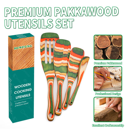HOWHONG Wooden Spurtle Set 4 Pcs Pakkawood Kitchen Utensils, Wooden Spoons for Cooking, Apartment Essentials Wood Serving Kitchen Tools, Camping Cookware by HOWHONG (Verdant Color)