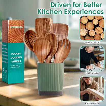 HOWHONG Wooden Spoons for Cooking, 6-Piece Natural Teak Wood Cooking Utensil Set – Wooden Kitchen Utensil Set with Smooth Finish Comfort Grip, Nonstick Safe Non-Toxic Wooden Cooking Tools