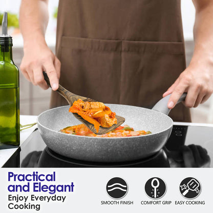 HOWHONG Pakkawood 6-Piece Wooden Cooking Utensil Set - Wood Kitchen Utensil Set, Wooden Spoons for Cooking and Serving, Nonstick Safe Non-Toxic Wooden Cooking Tools Long Handle Design (Granite Color)