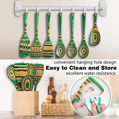 HOWHONG Pakkawood 7-Piece Wooden Cooking Utensil Set - Wood Kitchen Utensil Set, Wooden Spoons for Cooking and Serving, Nonstick Safe Non-Toxic Wooden Cooking Tools (Oasis Color)
