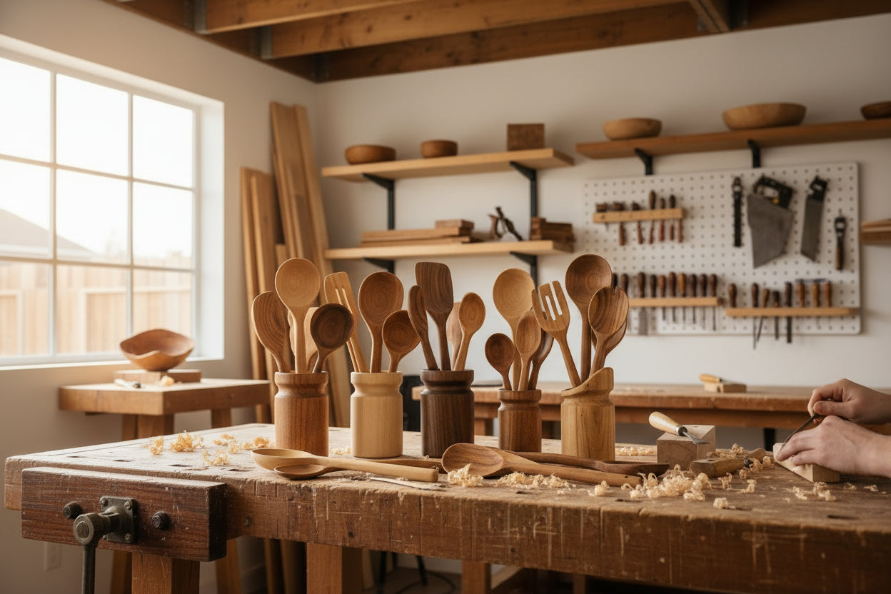wooden cooking utensil set